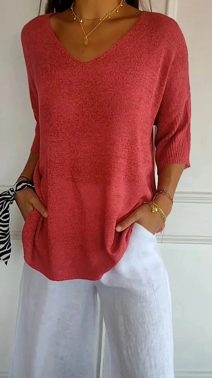 Riley - Comfy Knitted V-neck Top