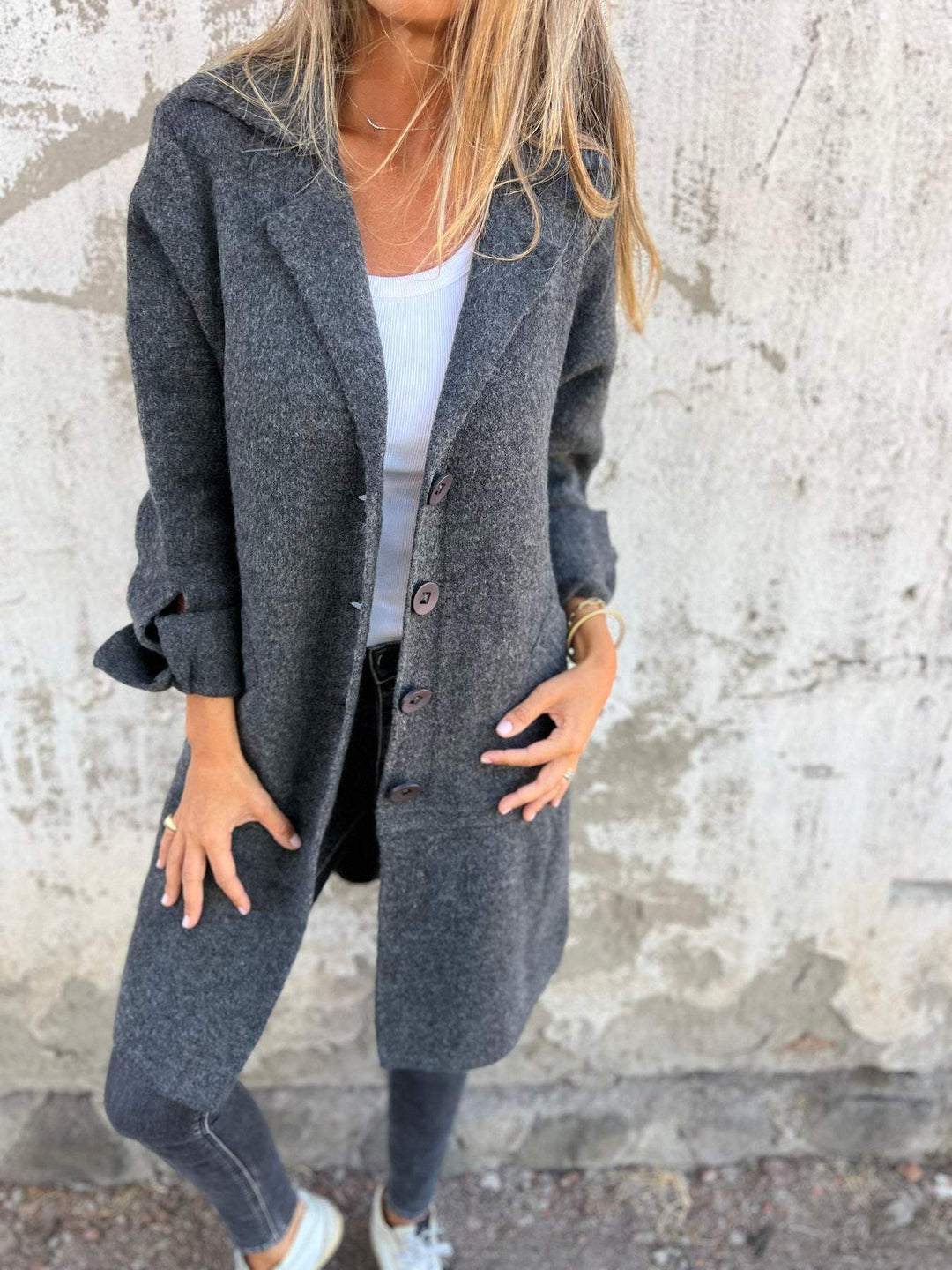 Isabella - Casual long coat with lapels