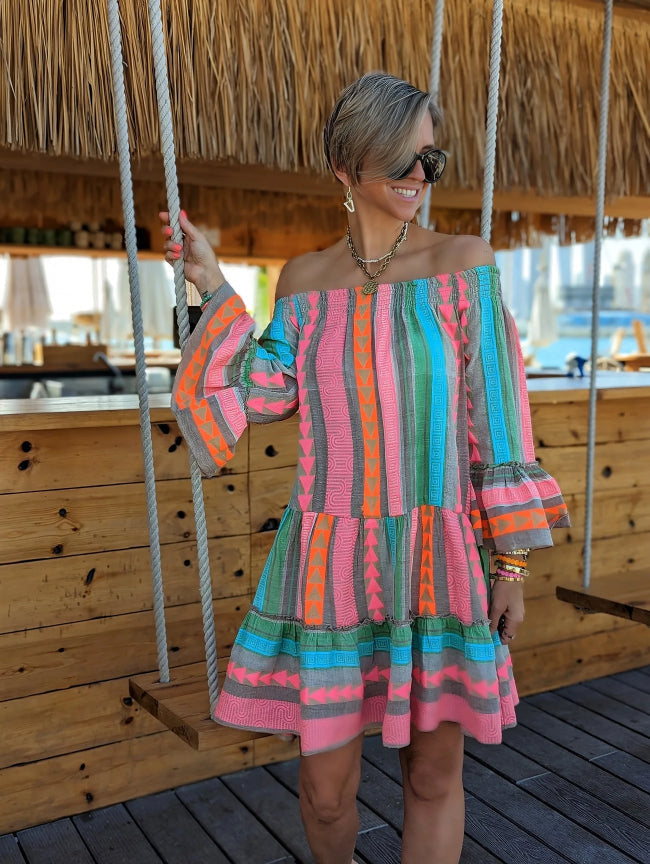 Mae - Ethnic-print off-shoulder mini dress