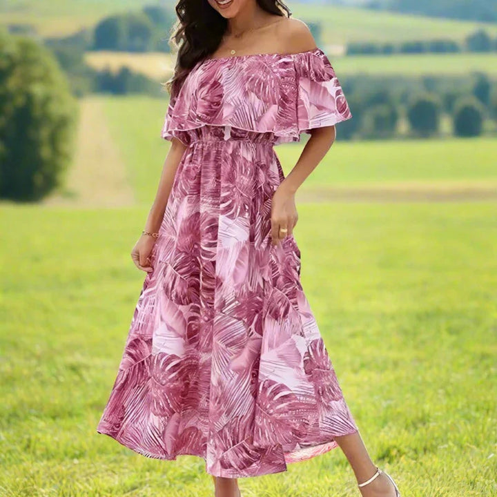 Hiliary™ - Elegant Dress Off-Shoulder Print Dress