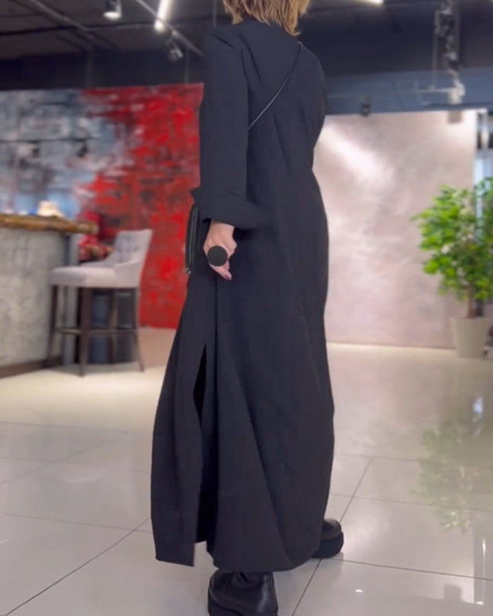 MARGHERITA™ | Long dress with lapels and side slit