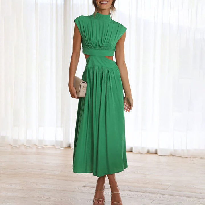 DINA | PLEATED DRESS WITH HIGH NECK