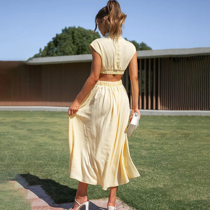 DINA | PLEATED DRESS WITH HIGH NECK